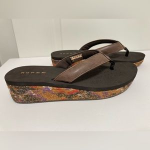 Roper Brown Splash Wedge Flip Flop Sandals Women’s size 11 New
